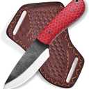 Fixed Blade Knife, 8" Carbon Steel Fixed Blade Hunting Knife Resin Handle with Leather Sheath, Survival Camping Knives GK-701 Gift for Skinning (Red)