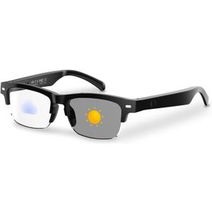 Smart Glasses, Open-Ear Sound Mic & Speakers, Smart Audio Polarized Sunglasses with Photochromic Lenses, IPX4 Waterproof, Voice Assistant, Unisex Bluetooth Glasses for Travel, Working & Driving