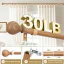 Wood Curtain Rods for Windows 48-84 inch, 1" Adjustable Heavy Duty Rustic Drapery Rod with Imitation Wood Grain Finials, Oak Brown Boho Farmhouse Curtain Pole for Living Room & Bedroom (Light Drown)