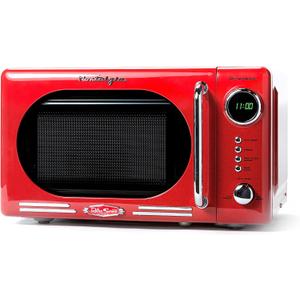 Nostalgia Retro Compact Countertop Microwave Oven - 0.7 Cu. Ft. - 700-Watts with LED Digital Display - Child Lock - Easy Clean Interior - Red