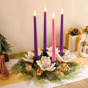 Unittype 5 Pieces Christmas Advent Wreath with Candles Holder Wreath Decor Christmas Advent Candles for Home Fireplace Church Xmas Centerpiece Table Decor(Delicate)
