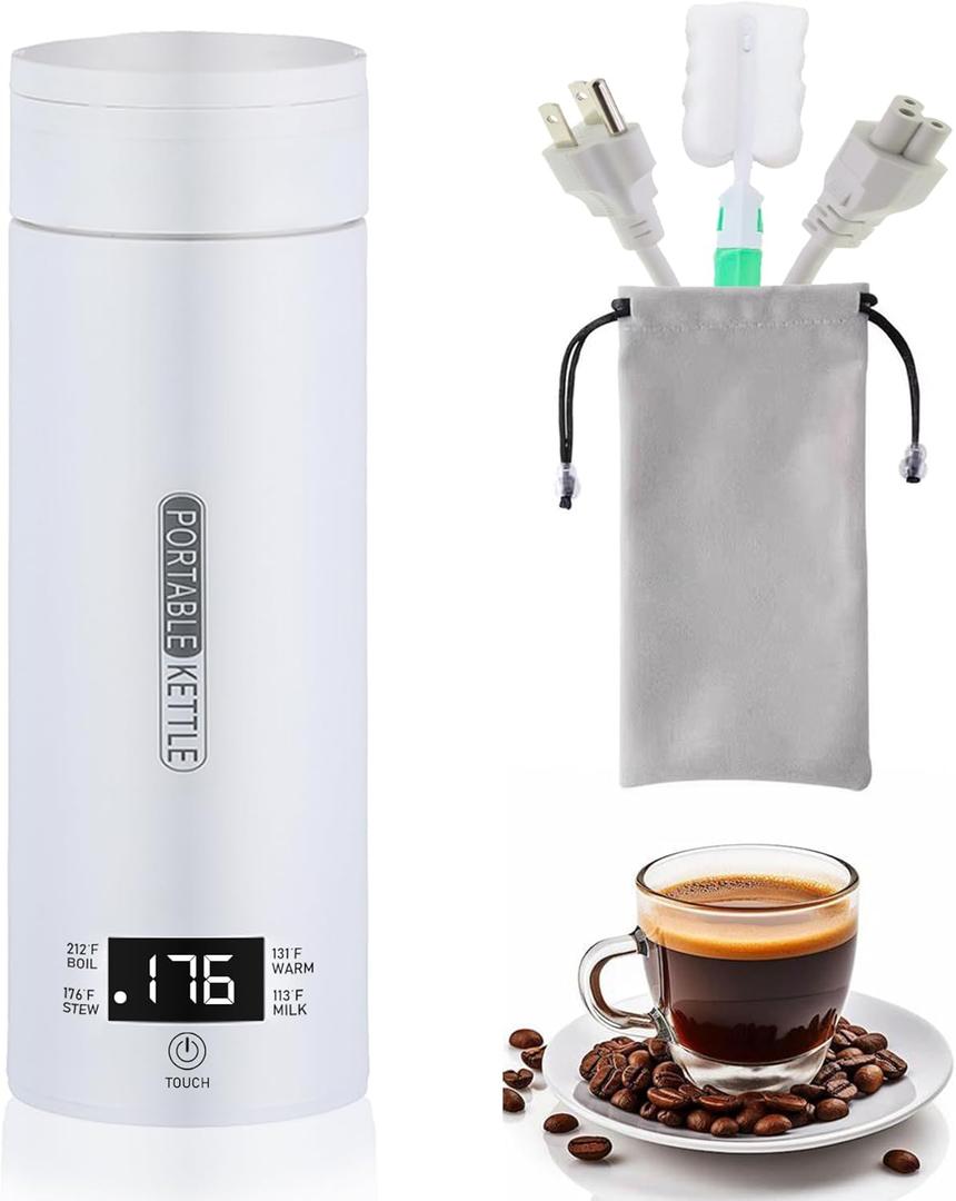 Travel Portable Electric Kettle,500mL Capacity,316 Stainless Steel,with 4 Variable Presets Temperature Control,Digital Display