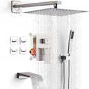 Shower Faucet Set Complete with Tub Spout Shower System Wall Mounted with 8 inch Rainfall Shower Head and Handheld Shower Rain Shower Combo for Bathroom, Brushed Nickel