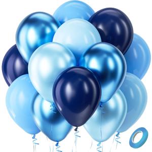 Bezente Blue Balloons Set,60pcs 12 inch Metallic Blue Pearl Blue Navy Blue Pastel Blue Latex Balloons Kit for Birthday,Baby Shower,Wedding,Graduation Party Decorations