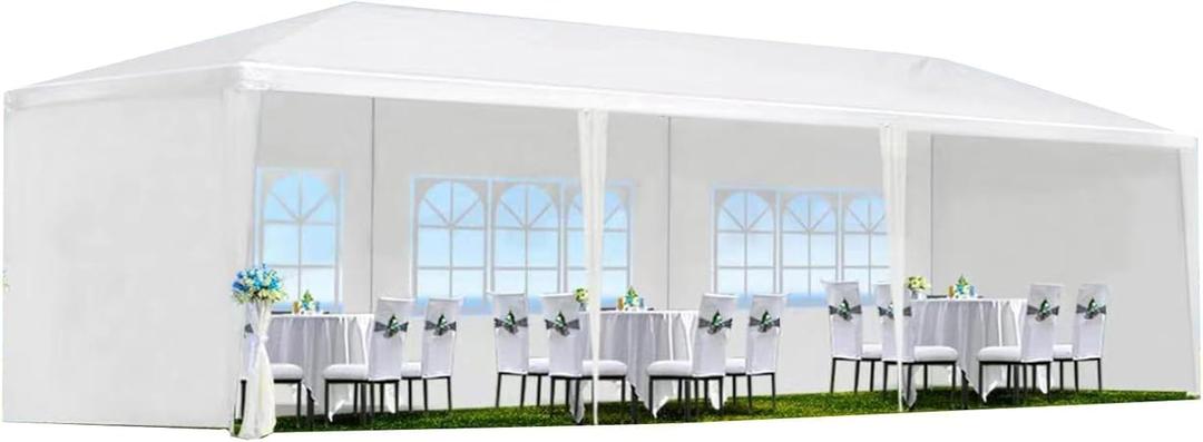 10'x30' Party Tent, Outdoor Wedding Canopy Tents for Parties with 5 Removable Sidewalls, Heavy Duty Canopy Outside Gazebo Event Tent for Parties Garden Patio Backyard, White