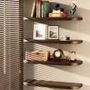 BATODA Set of 2 24 Acacia Floating Shelves for Wall (Round Edge) - Floating Bookshelf Wall - Storage Wood Shelves for House Decor, Kitchen, Bathroom - Brackets and Hardware Included (Walnut Color)