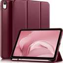 Akkerds Compatible with iPad (A16) 11th Generation Case 11 Inch 2025, for iPad 10th Generation Case 10.9 Inch 2022 with Pencil Holder, Slim Trifold Stand Protective Cover with Soft TPU Back, Wine Red