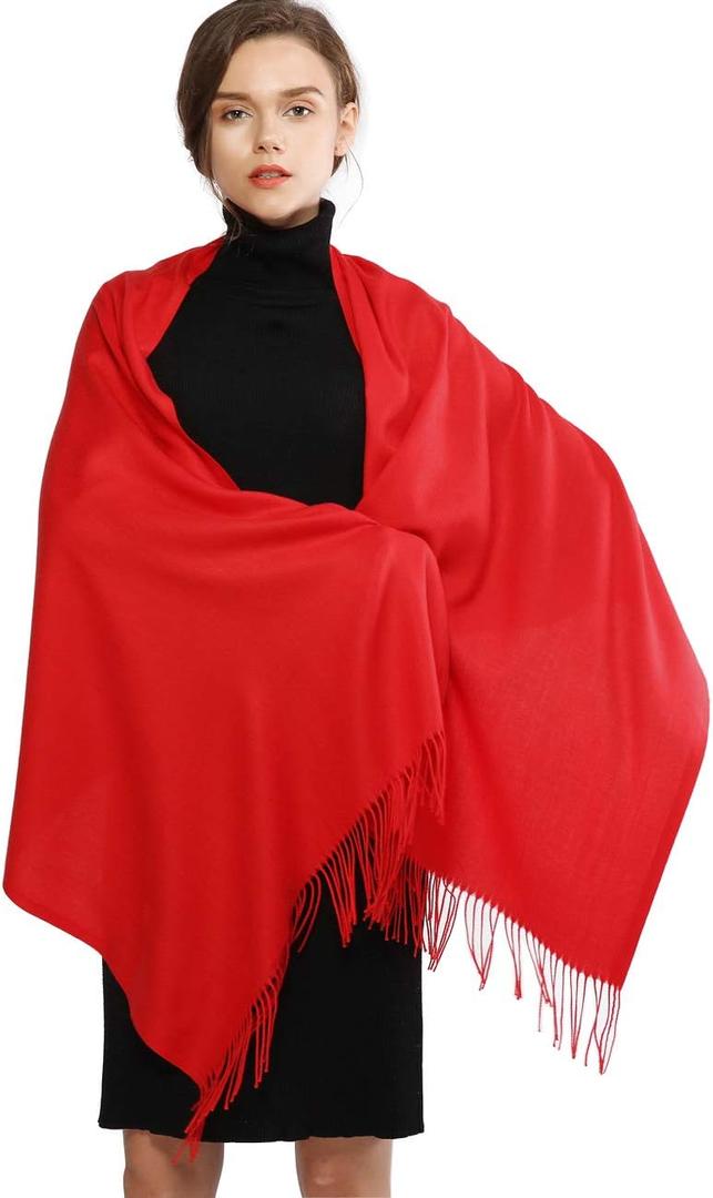 RIIQIICHY Women's Scarf Pashmina Shawls and Wraps for Evening Dress Bridesmaid Wedding Bridal Winter Warm Long Large Scarves (Red, L)
