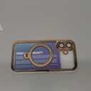 Compatible with iPhone 16 Case with 360 Rotatable Magnetic Ring Stand [Compatible with Mag-Safe] Full Camera Lens Protector Plating Clear Phone Case for iPhone 16 6.1", Desert Gold