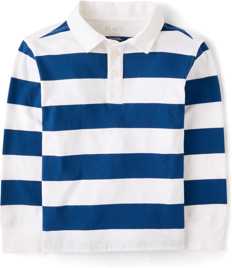 The Children's Place Boys' Long Sleeve Rugby Polo (Large, Huron Blue)