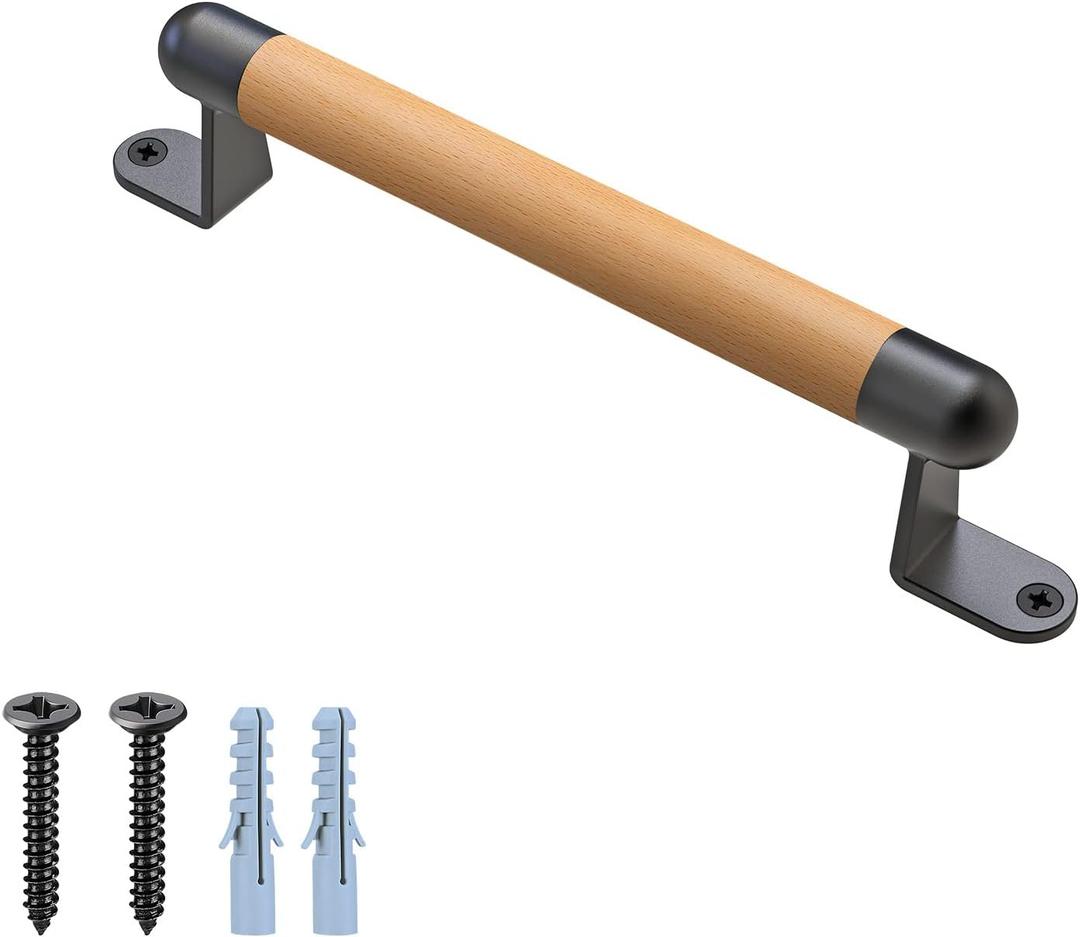 Dolibest 12" Wooden Barn Door Pull Handle, Wooden Fence Gate Pull Handle, 2 Durable Metal Support, Heavy Duty Sliding Door Handle for Gate Barn, Closet, Garage, Includes Install Hardware