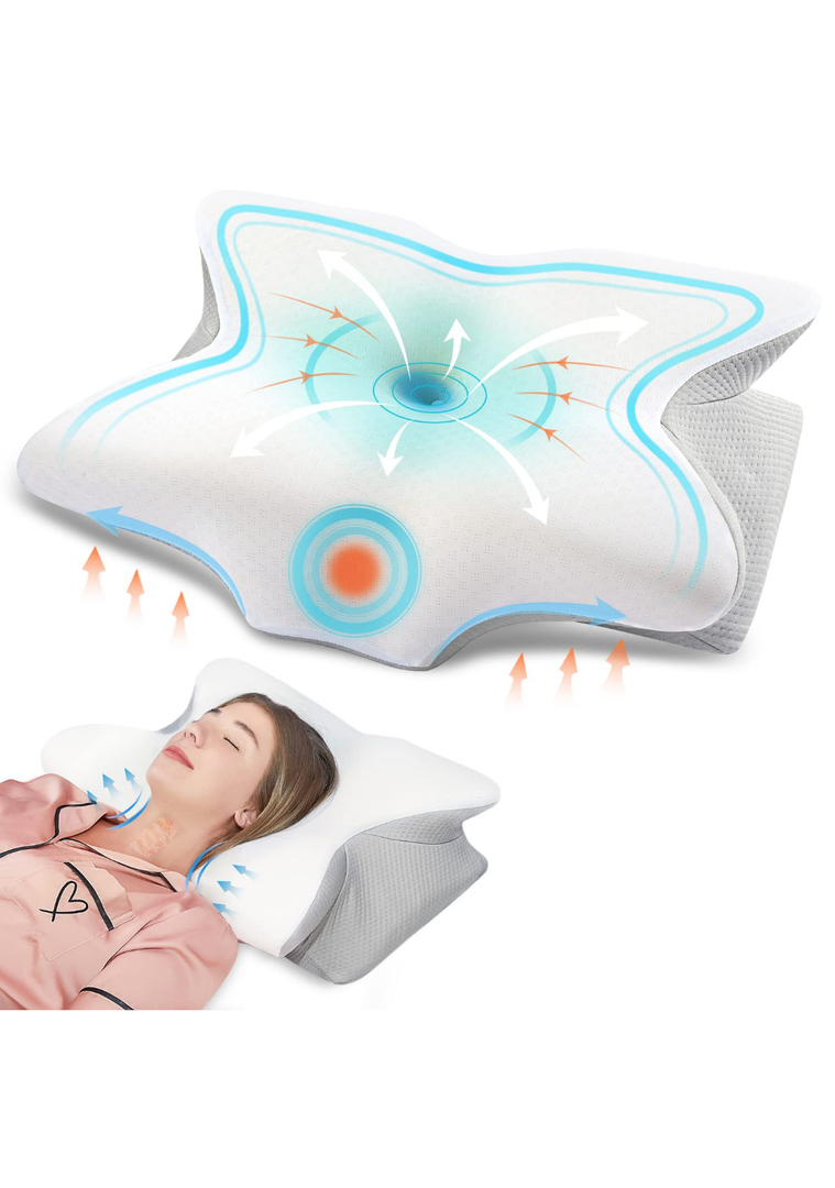 DONAMA Cervical Pillow,Contour Memory Foam Pillow Ergonomic Neck Support Pillow for Side,Back and Stomach Sleepers with Breathable Pillowcase