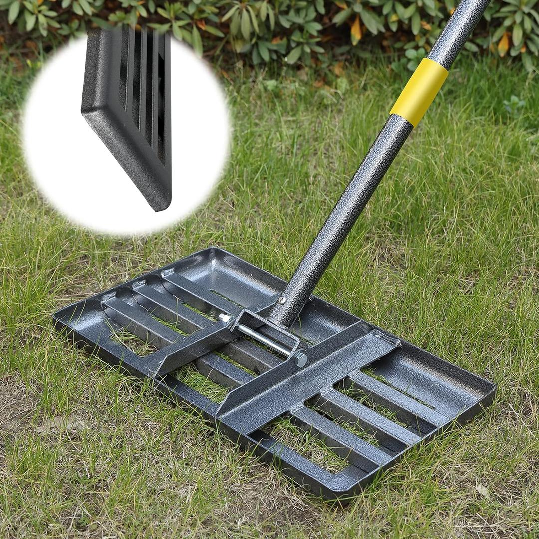 Lawn Leveling Rake with Smooth Eadge,Heavy Duty 17"x10" Lawn Leveling Rake with 6FT Adjustable Handle for Yard Garden Lawn Leveling, Soil Sand Spreading Dirt Top Dressing, Small Lawn Level Tool