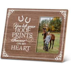 SRADMO Horse Pet Memorial Picture Frame,You Left Your Hoof Prints Forever on My Heart 108 inch Rustic Wooden Tabletop Photo Frame,Sympathy Gifts for Loss Of Horse,Passed Away Horse Memorial Gifts