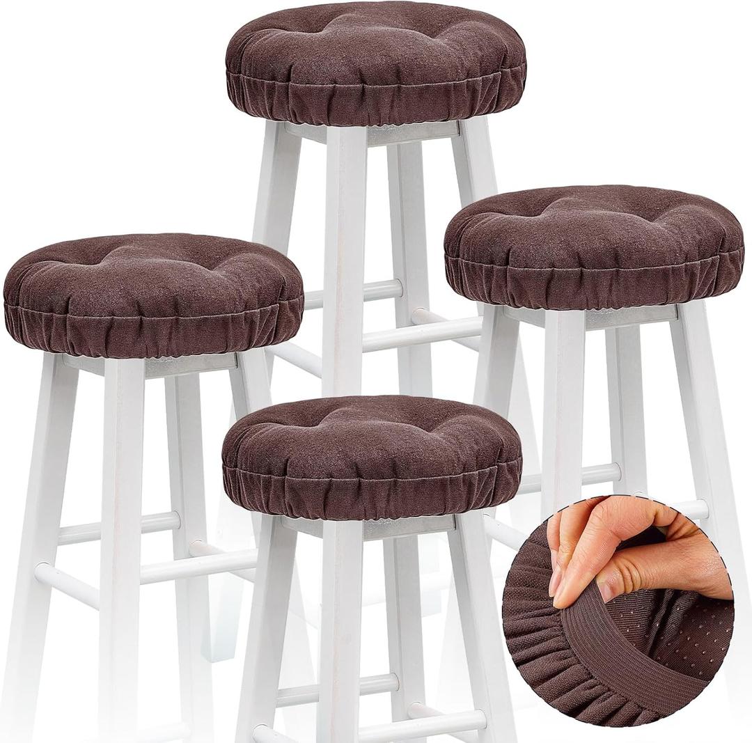 Marsui 4 Pieces Soft Stool Covers Round Bar Stool Cushions with Elastic Band Padded Seat Covers Nonslip Round Seat Cushions for Chairs Slipcovers(12 Inch,Brown)
