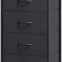 Somdot Tall Night Stand for Bedroom,Tall 5 Drawers Dresser, Vertical Storage Tower Unit, Nightstand Furniture with Fabric Drawer Organizer in Bedside Kids Dorm Room Closet Laundry Entryway,Black
