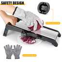Mandoline Food slicer for kitchen, Adjustable Stainless Steel Mandoline Vegetable slicer, Food slicer Onion Potato Chip French Fry, 7 in-1 Adjustable Blade, Including 1 Pair Cut-Resistant Gloves (Gray)