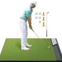 Integrated Golf Mat with Ball Tray, 5x4ft Practice Mat Set, Thickening Golf Mats Practice Outdoor & Indoor, Artificial Turf Matt Includ Balls,Tees, Club