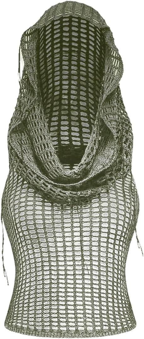 Milumia Women's Hollow Out Hoodie Vest Draped Front Sleeveless Knitted Hooded Tops Party Rave Outfits Green Small