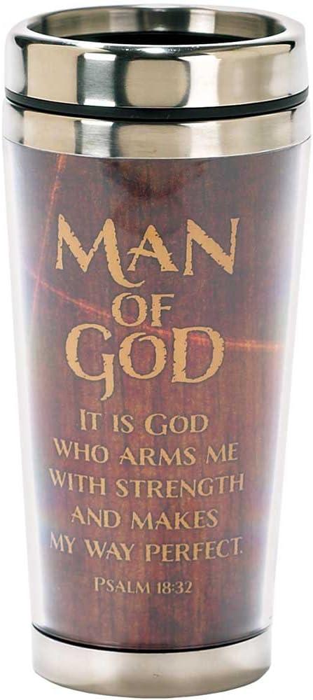 Man of God Woodgrain Insulated 16 Oz. Stainless Steel Travel Mug with Lid