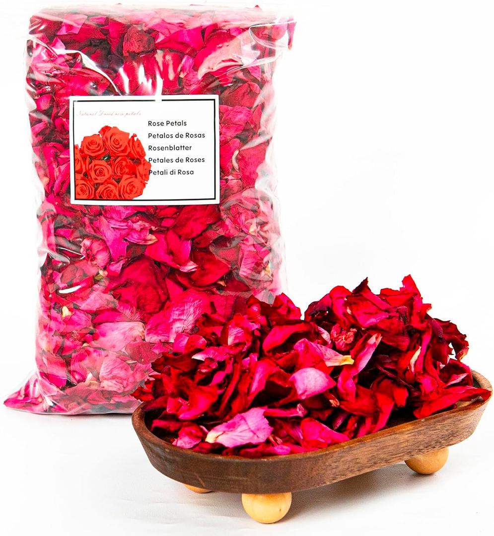 Fortunate Flowers 7.1oz/200g Dried Rose Petals Bulk for Wedding, 40 Cups Red Fresh Real Dry Rose Petals Dried Flower Petals Bulk for Bath, Confetti, Flower Girl, Bridal Shower, Roses Petals Decoration