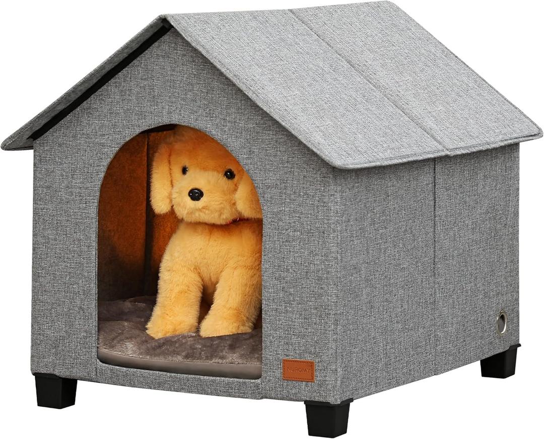 Indoor Dog House with Warm Plush Mat and Elevated Feet,Soft Dog Bed House for Medium Size Dog and Multiple Large Cat,Max Pets Size 23.6 X 16.9 Inches