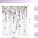 Riyidecor Purple Lavender Floral Shower Curtain Lilac Purple Flower Butterfly Botanical Plant Watercolor Rustic Green Leaves Summer Girls 60Wx72H Inch Bathroom Decor Fabric Waterproof 12 Pack Hooks