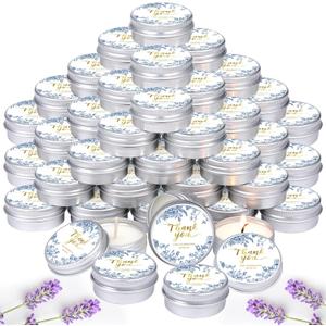 MTLEE 50 Pcs Blue Floral Wedding Candles Gift Favors for Guests 1 Oz Lavender Scented Soy Wax Aromatherapy Candle Favors for Bridal Shower Rustic Wedding Party Guests (Blue Floral)