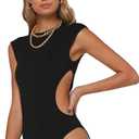 Verdusa Women's Cut Out Round Neck Sleeveless Bodycon Leotard Top Bodysuits Black Solid, Size: M