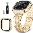 beu1st Bling Bands Compatible with Apple Watch Band 45mm for Women, Diamond Jewelry Replacement Metal Wristband Strap Shiny Bracelet with Crystal Protector Casefor iWatch Series 9/8/7