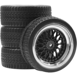 ShareGoo RC 1/10 On Road Tires & Wheel 12mm Hex Plastics Rims Compatible with Tamiya TT01 TT02 Kyosho Sakura D3 Traxxas 4Tec 2.0 1/10 RC On Road Racing & Touring Car (OD 66mm)