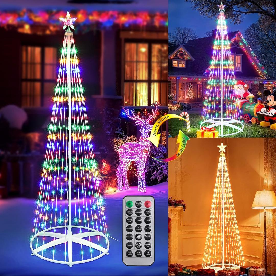 iBaycon Outdoor Christmas Tree, 8.2FT 406 LED Color Changing Christmas Tree Lights with Remote Control, Timer & Waterproof Design for Home Party Christmas Decorations (Warm White to Multicolor)