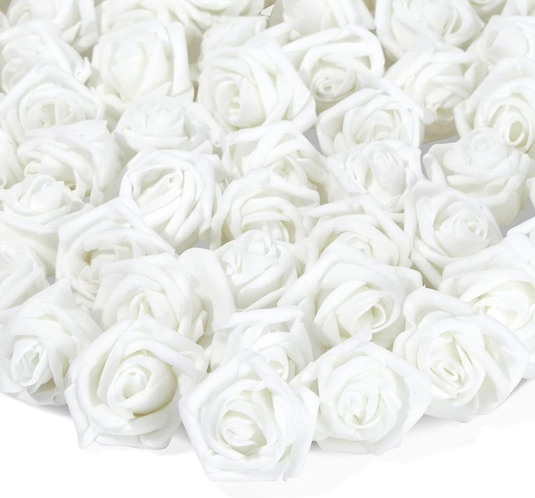 Bright Creations Fake Foam Flower Heads - 2-Inch White Stemless, 200 Pack - Artificial Flowers Bulk for Crafts & Decor