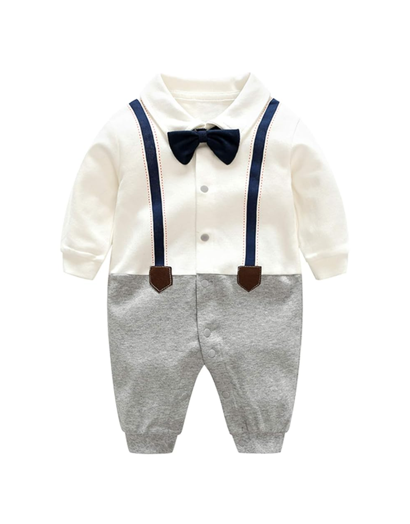 Baby Boy Onesies, Long Sleeve Jumpsuit,  Bow Tie, Infant Boy Gentleman Outfits Sets for Formal Occasion (0-3 Months)