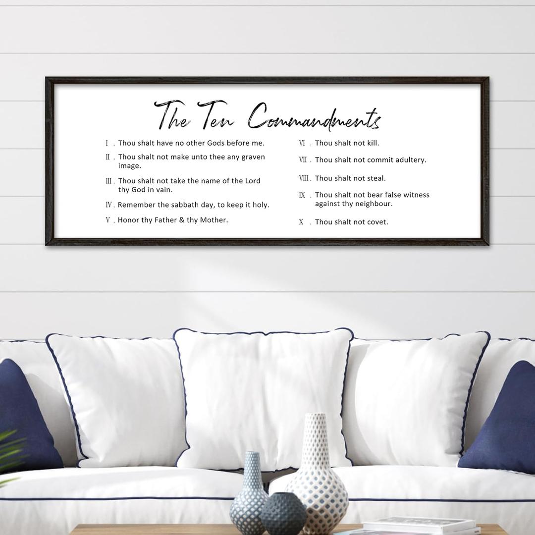 YWMZYKJGS The 10 Commandments Bible Verse Wall Art Decor 40"15" Christian Ten commandments God Jesus Prayer Religious Saying Sign Rustic Inspirational Catholic Scripture Wood Framed Hanging (Black)