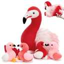 MorisMos Plush Flamingo Stuffed Animal with Baby Bird Toys Inside Belly,20" Mommy Stuffed Flamingo Toy for Girl Boy Kid,Red Bird with Babies Gift for Birthday Party Decoration Baby Shower Christmas
