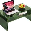 Acrylic Coffee Table for Living Room Clear Rectangle Lucite Table with Open Storage Shelf (1, Green, Nomal)