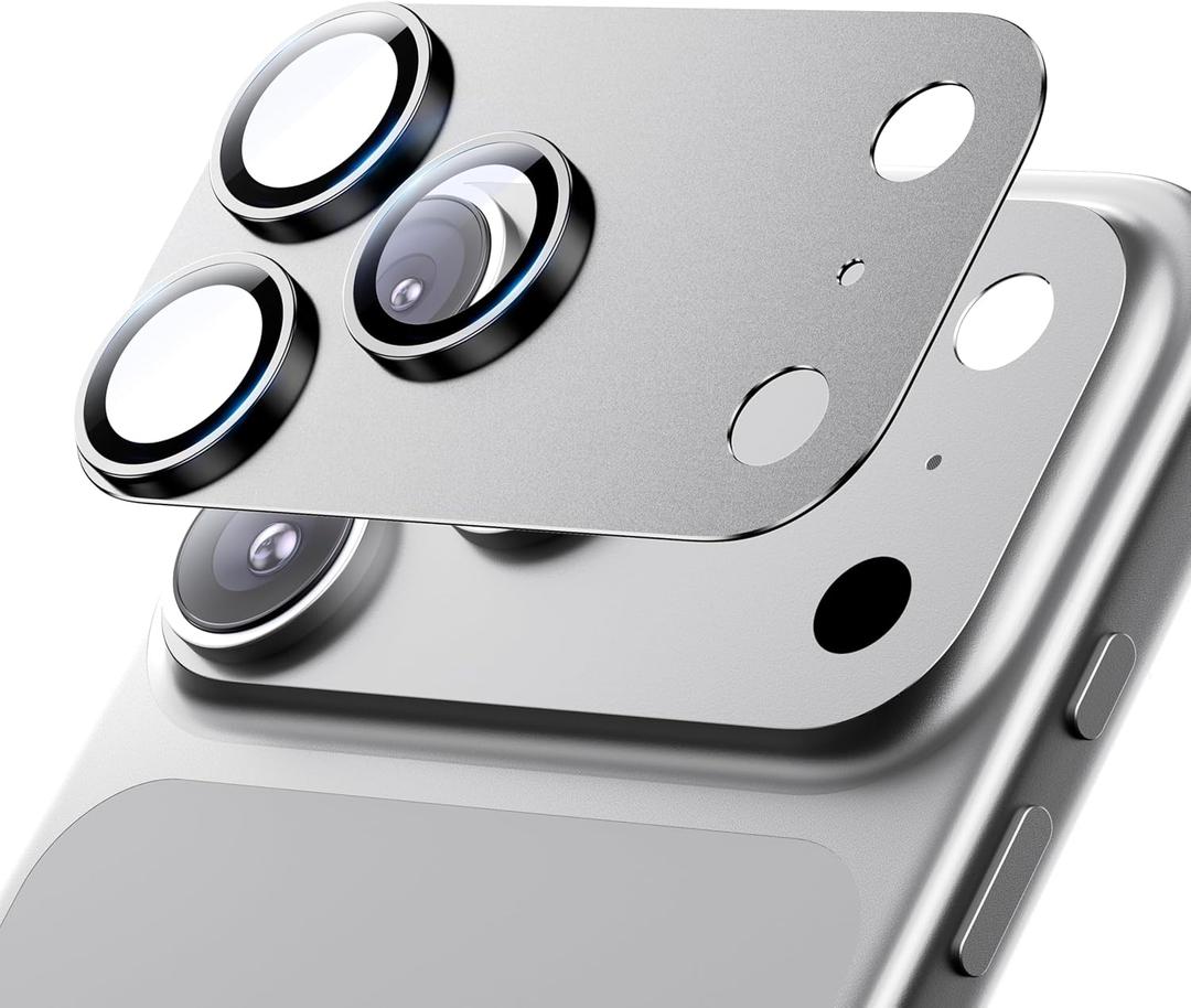 Hoerrye for iPhone 17 Pro Camera Lens Protector - [12FT Shatterproof Military Grade] [Strong Adsorption] Metal Top 9H+ Tempered Glass Camera Screen Full Protective Cover Case Friendly,Silver