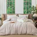 MooMee Striped Duvet Cover Set 100% Washed Cotton Linen Like Textured Breathable Durable Soft Comfy (Orange Pinstripes, Queen 90"x90")