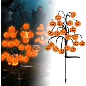 Solar Halloween Lights Outdoor Waterproof, Pumpkin Solar Lights for Outside Thankgiving Decor, LED Orange Pumpkin Swaying Lamps for Garden Decor, Yard, Lawn, Party Decorations (Orange-4pc)