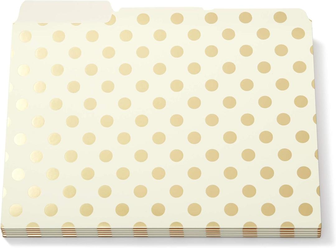 Kate Spade New York File Folder Set of 6, Letter Size Filing Organizers, Gold Dot