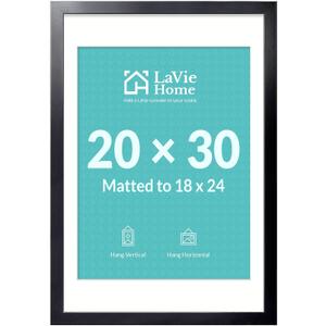 20x30 Picture Frame Black Poster Frame,Display Pictures 18x24 with Mat or 20x30 Without Mat, Stable and Sturdy Frame and Polished Plexiglass, Horizontal and Vertical Format of The Walls
