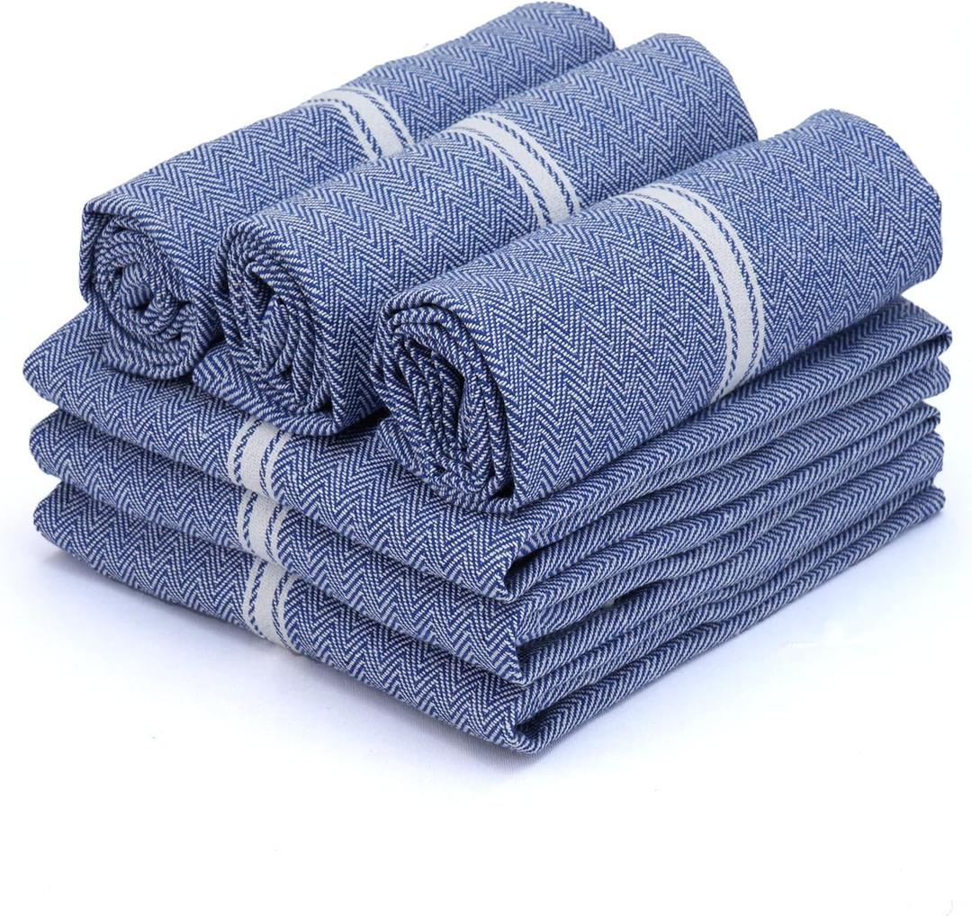 TEXAS LINEN CO. Kitchen Towels Set - 100% Cotton Dish Towels for Kitchen - Pack of 6 Absorbent Hand Towel - Blue Tea Towel - Quick Dry & Soft Durable Dish Cloths - 15x25, Blue Chambray