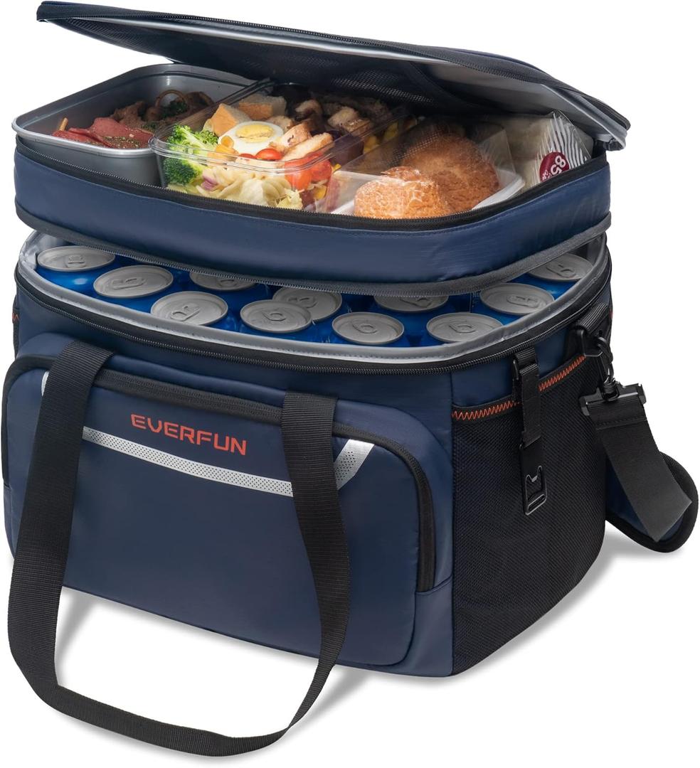 EVERFUN Large Soft Cooler Bag Travel Beach Insulated Cooler for Men 48 Can Dual Compartments Collapsible Waterproof Leak-Proof for Camping Picnic, Navy (Large Size, Navy Blue)