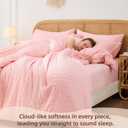 FUANNA Pink Full Size Comforter Sets 7 Pieces, Luxury Seersucker Bed in a Bag Full for All Seasons, Soft Bed Sets with Comforter, Flat Sheet, Fitted Sheet, Pillowcases & Shams for Bedroom