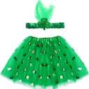 2Pcs St. Patrick's Day Costume Accessories Set for Women Shamrock Tutu Skirt with Green Sequin Shamrock Headband