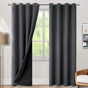 BGment Dark Grey Blackout Curtains for Bedroom Window 84 Inch Length 2 Panels Set, 100% Light Blocking Thermal Insulated Grommet Drapes for Living Room Darkening with Black Liner, 52 Inch Wide Each