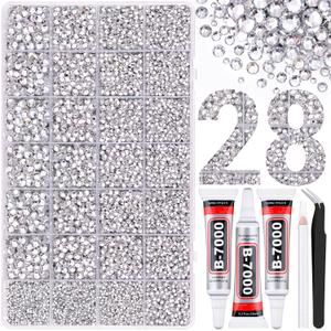 30000Pcs Resin Rhinestones for Bedazzling with Tweezers, Clear Rhinestones for Crafting with 3Pcs 10ml B7000 Jewelry Glue for DIY Crafts Clothing Tumblers Shoes Fabric Nail Art (X-Large Pack + 3Pcs Glue)