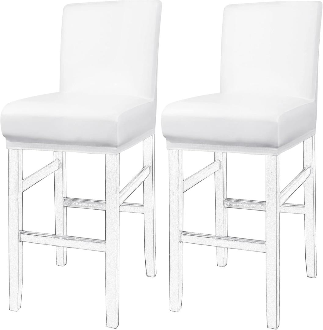 PiccoCasa Waterproof Bar Stool Covers, Faux Leather Pub Counter Height Side Chair Covers with Elastic Band White 2Pcs