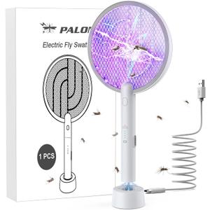 PALONE Electric Fly Swatter 4000V Bug Zapper Racket 2 in 1 Fly Swatter with 1200mAh Battery Rechargeable Mosquito Killer Lamp with 3 Layers Safety Mesh for Indoor and Outdoor